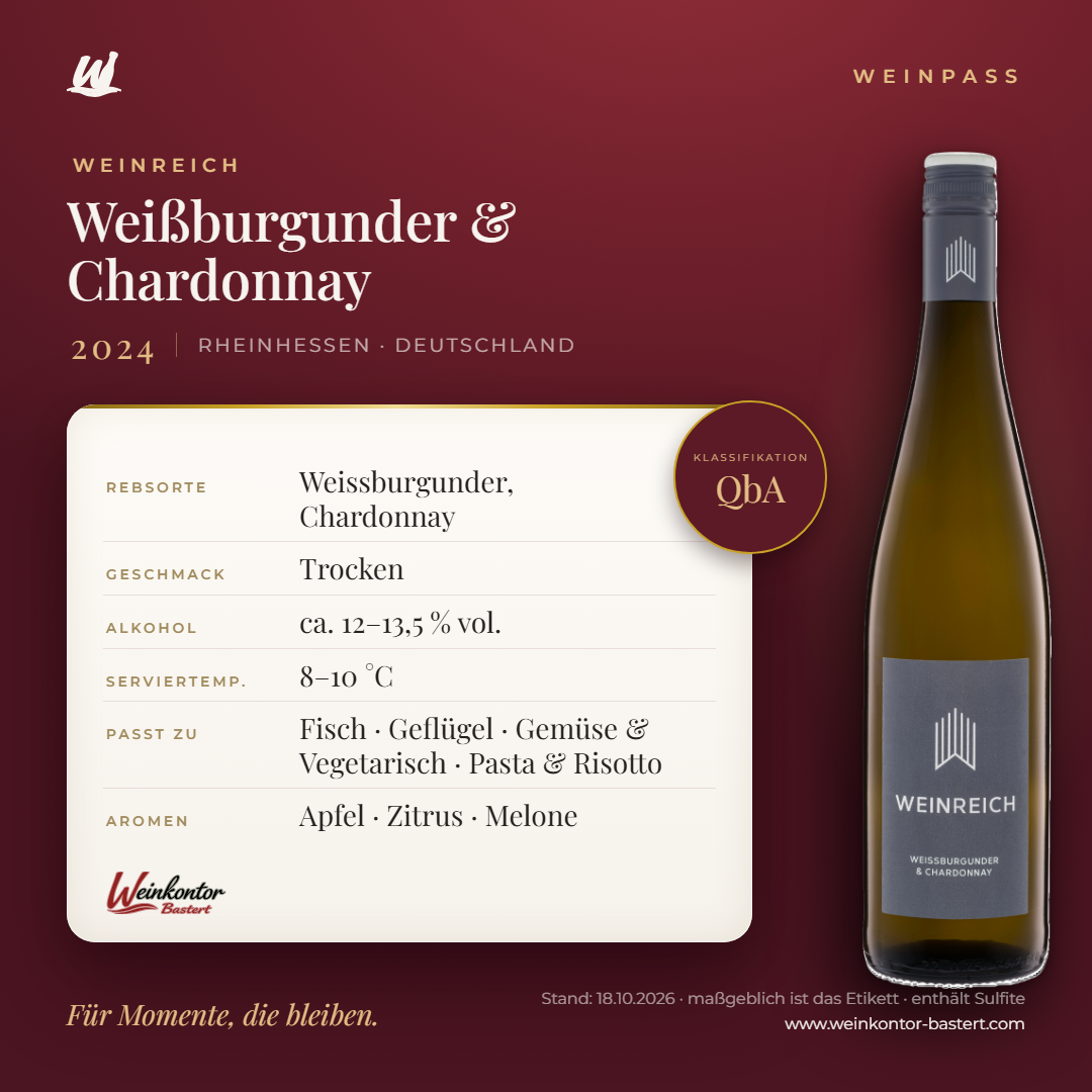 Weißburgunder & Chardonnay Weinreich QbA – Rheinhessen – Weinpass | Weinkontor Bastert