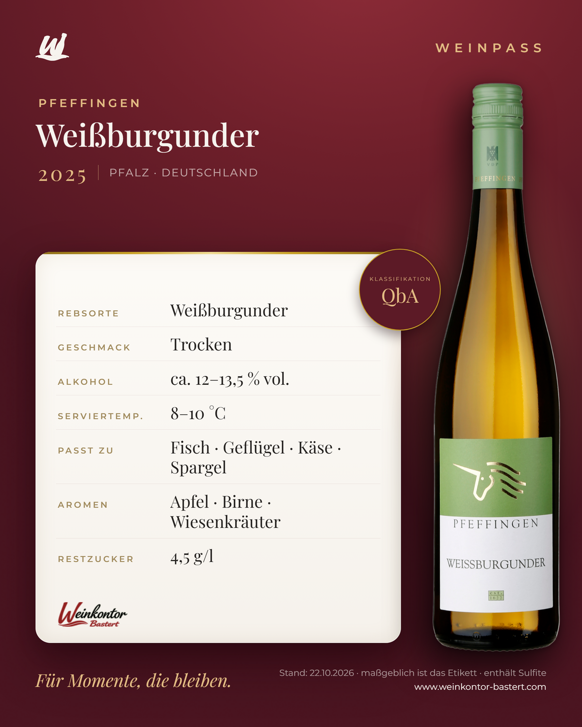 Weißburgunder Pfeffingen QbA – Pfalz – Weinpass | Weinkontor Bastert