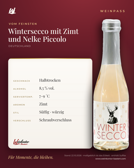 Wintersecco mit Zimt und Nelke Piccolo 0,2 l – Vom Feinsten – Weinpass | Weinkontor Bastert