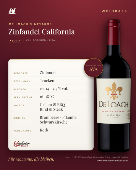 Zinfandel De Loach Vineyards California AVA – Kalifornien – Weinpass | Weinkontor Bastert